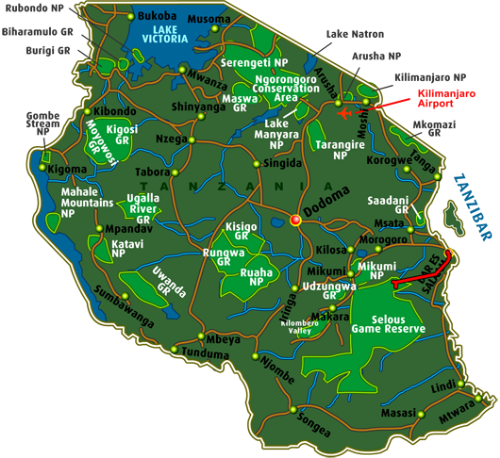 Map Safari Nyerere National Park (4 days)
